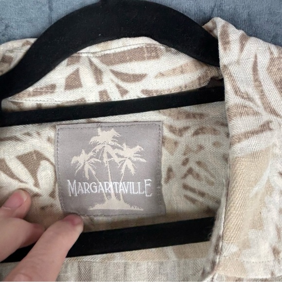 Jimmy Buffet Margaritaville Men’s XL Linen and Silk CreamBrown Tropical Shirt - Picture 3 of 7